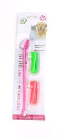 denTwo Headed Dog Toothbrush Set Canine Dental Hygiene Brush with 2 Finger Brushes Soft Bristles (Color: pink)