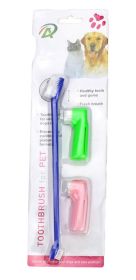denTwo Headed Dog Toothbrush Set Canine Dental Hygiene Brush with 2 Finger Brushes Soft Bristles (Color: Blue)