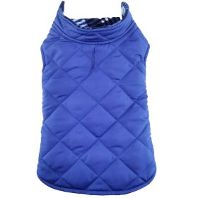Reversible Fleece Lined Puffer Dog Coat (Color: Blue Plaid, size: 3X-Large)