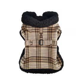 Sherpa-Lined Dog Harness Coat (Color: Brown & White Plaid, size: small)