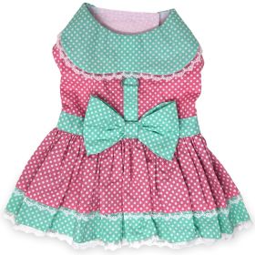 Polka Dot and Lace Dog Dress Set with Leash (Color: Pink and Teal, size: X-Small)