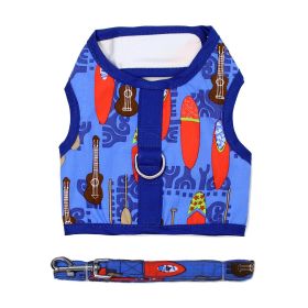 Fabric Dog Harness with Leash (Color: Ukuleles and Surfboards, size: medium)