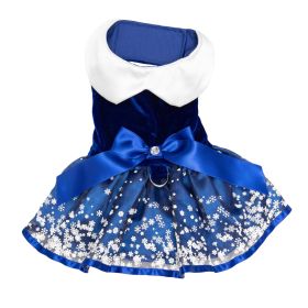 Holiday Dog Harness Dress (Color: Snowflakes, size: medium)