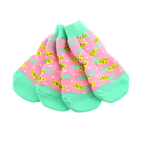 Non-Skid Dog Socks (Color: Pink Pineapple, size: medium)