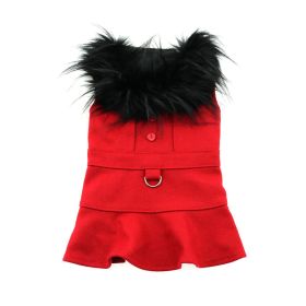 Wool Fur-Trimmed Dog Harness Coat (Color: Red, size: medium)