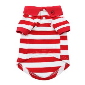 Striped Dog Polo (Color: Flame Scarlet Red and White, size: X-Small)